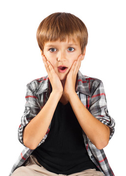 驚訝的孩子在襯衫