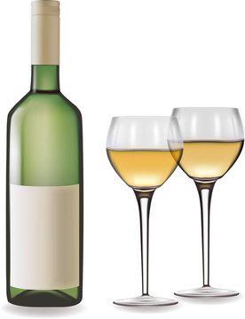 一瓶白葡萄酒和兩杯