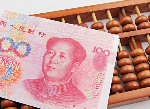 算盤和中國美元鈔票