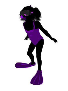 女孩浮潛剪影插圖