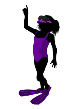 女孩浮潛剪影插圖