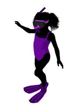 女孩浮潛剪影插圖