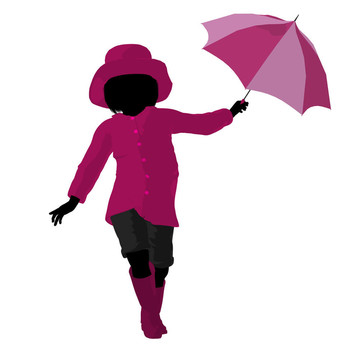雨中女孩剪影插圖