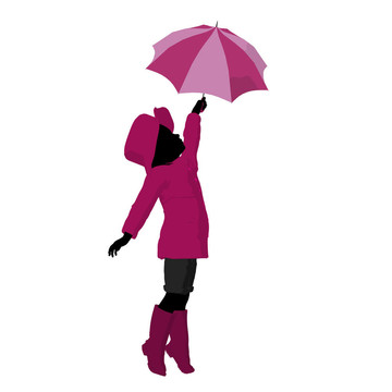 雨中女孩剪影插圖