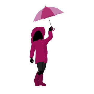 雨中女孩剪影插圖
