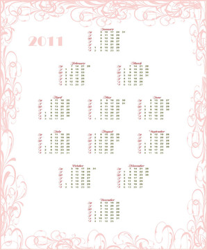 歐洲花卉日歷2011；從周一