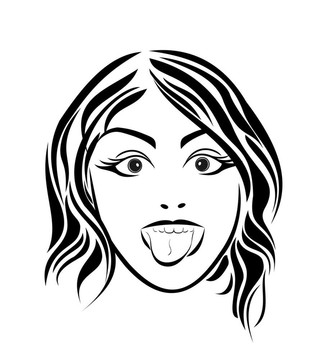 女孩伸出舌頭。失去了嗎？