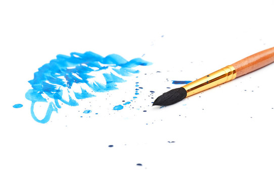 帶有藍(lán)色油漆筆觸和手杖的刷子