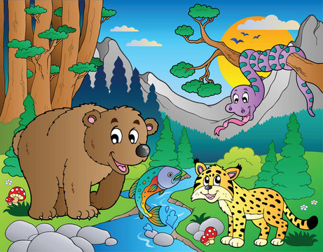 森林場景與各種動物9
