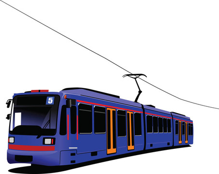 城市交通。有軌電車。插圖