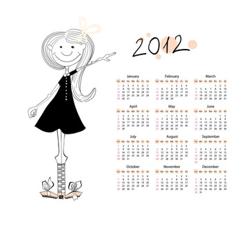 日歷為2012個(gè)與一個(gè)小女孩