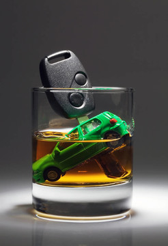 汽車鑰匙和酒精的玻璃