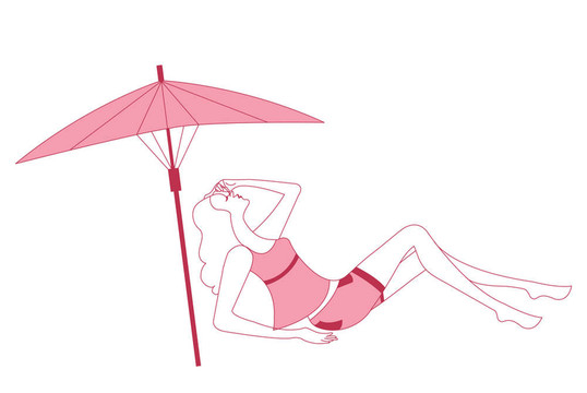 海灘上的一個女孩的插圖