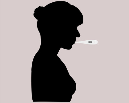 她嘴里帶著體溫計的婦女
