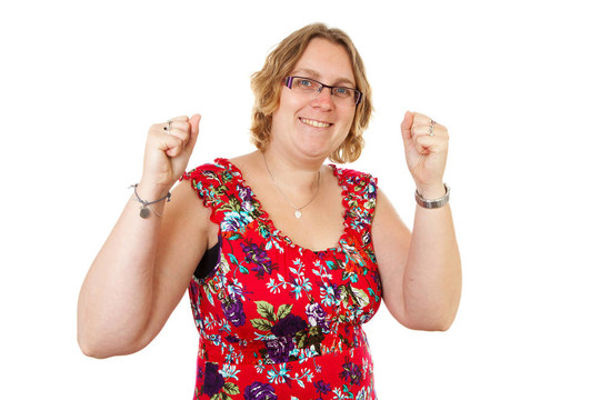 快樂的女人在歡呼