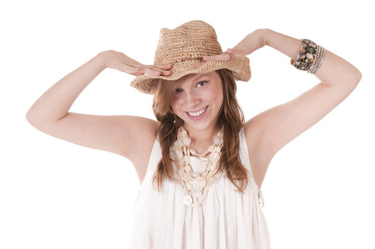 微笑的女孩在Straw Hat