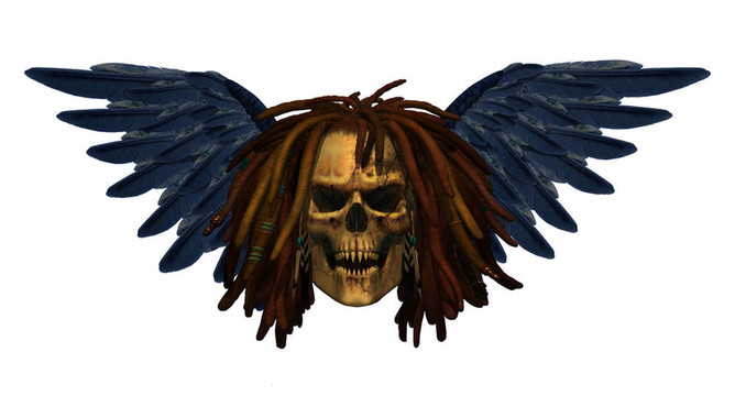 Winged Demon Skull用長(zhǎng)長(zhǎng)的頭發(fā)
