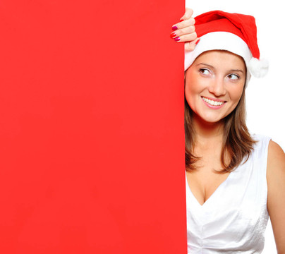 Santa的女人拿著一個空白的帽子