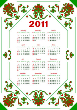 日歷為2011。