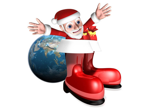 快樂的圣誕老人在雪地鞋