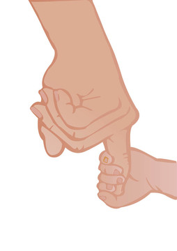 成人和嬰兒手的插圖