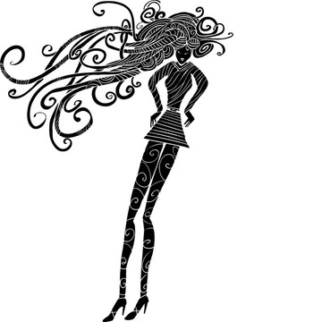 長發(fā)女人剪影