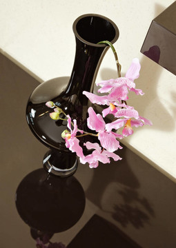 在棕色架子上的蘭花花瓶