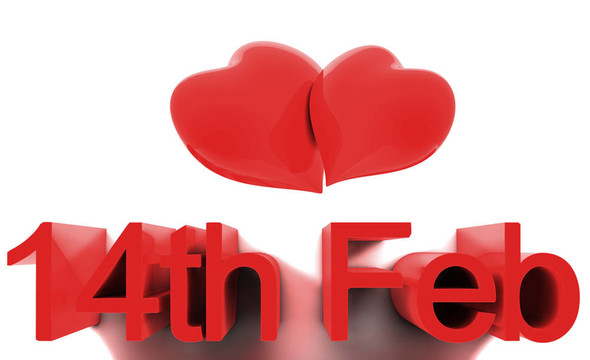 2月14日；情人節(jié)。3D渲染的概念