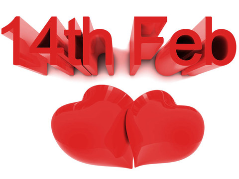 2月14日；情人節(jié)。3D渲染的概念
