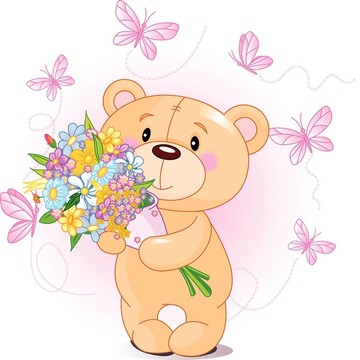 Pink Teddy Bear與花