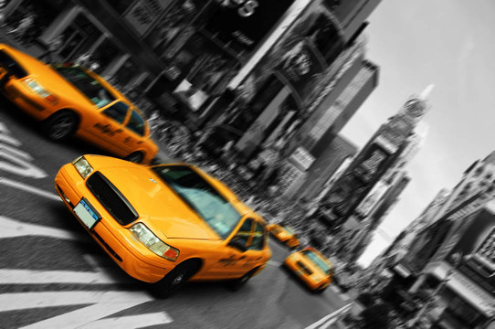 紐約出租車；模糊焦點(diǎn)運(yùn)動(dòng)；時(shí)代廣場(chǎng)