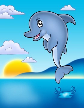 可愛(ài)的海豚與日落