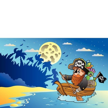 晚上的海景與海盜船