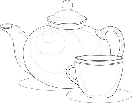 茶壺和杯子；輪廓