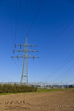 電廠在美麗多彩的草地