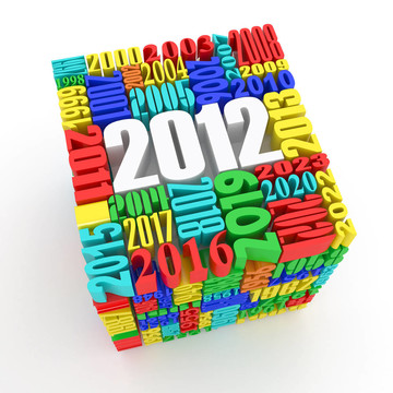 新年2012。由數(shù)字組成的立方體