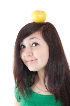 美麗女人與蘋果頭