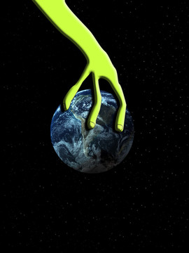 外星人的手臂抓住世界