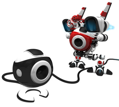 攝像頭機器人在看電腦攝像頭