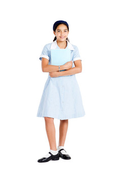 在白色的小學(xué)女生