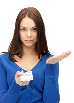 不快樂的女人用歐元現(xiàn)金