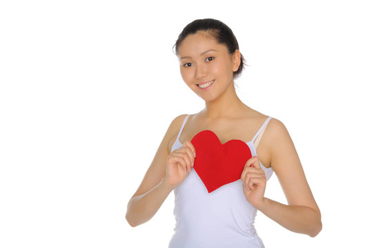 美麗的亞洲女人拉的心