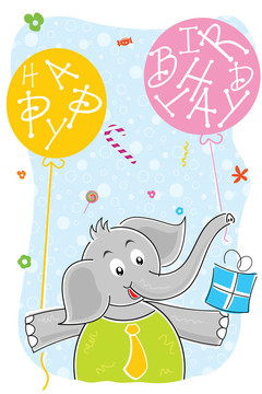 大象帶生日氣球和禮物
