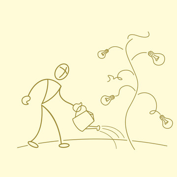 粗略的商人在燈泡樹園藝