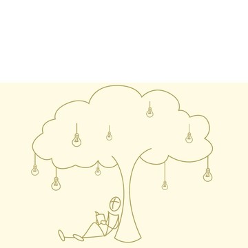 燈泡樹下的學(xué)生閱讀書