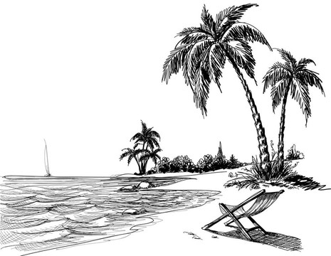 夏季沙灘鉛筆畫