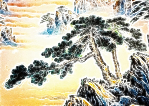 抽象畫 迎客松 合層