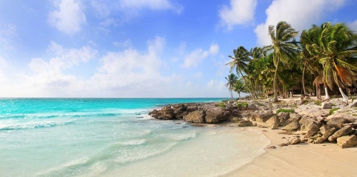 加勒比圖倫墨西哥熱帶海灘的全景