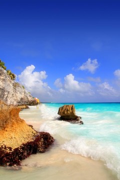 在瑪雅遺址圖倫墨西哥加勒比海灘