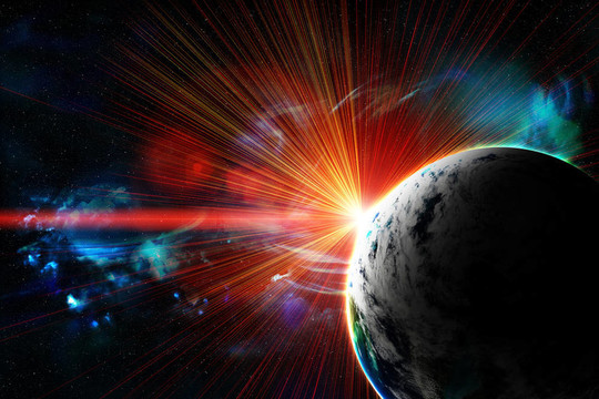 紅色的行星與太陽的閃光